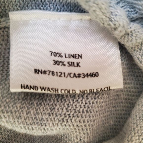Eileen Fisher VTG Light Blue Italian Linen Silk Sweater V-neck Rolled Hem sz XL - Picture 6 of 6